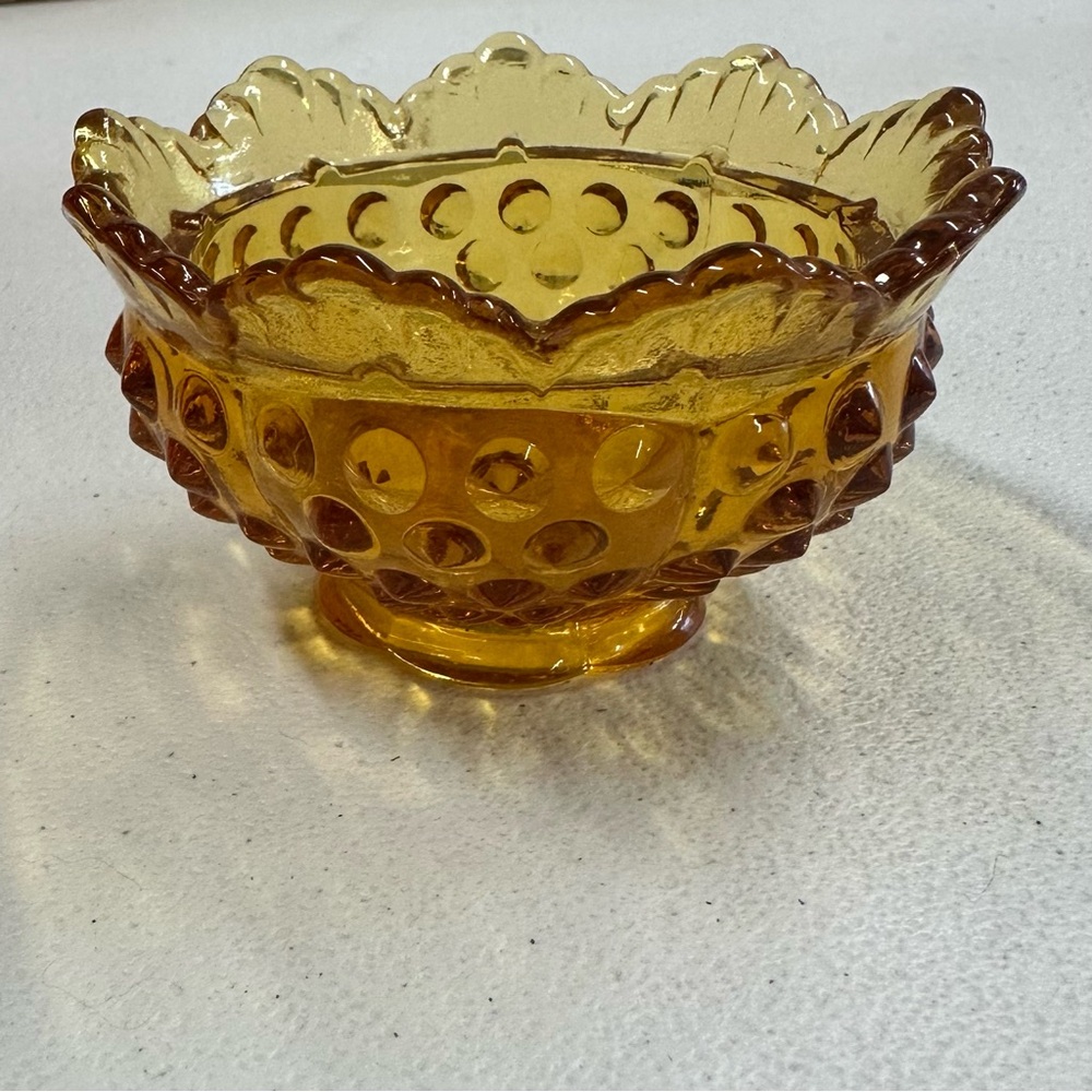 Vintage Fenton Hobnail Amber Candle Holder Bowl